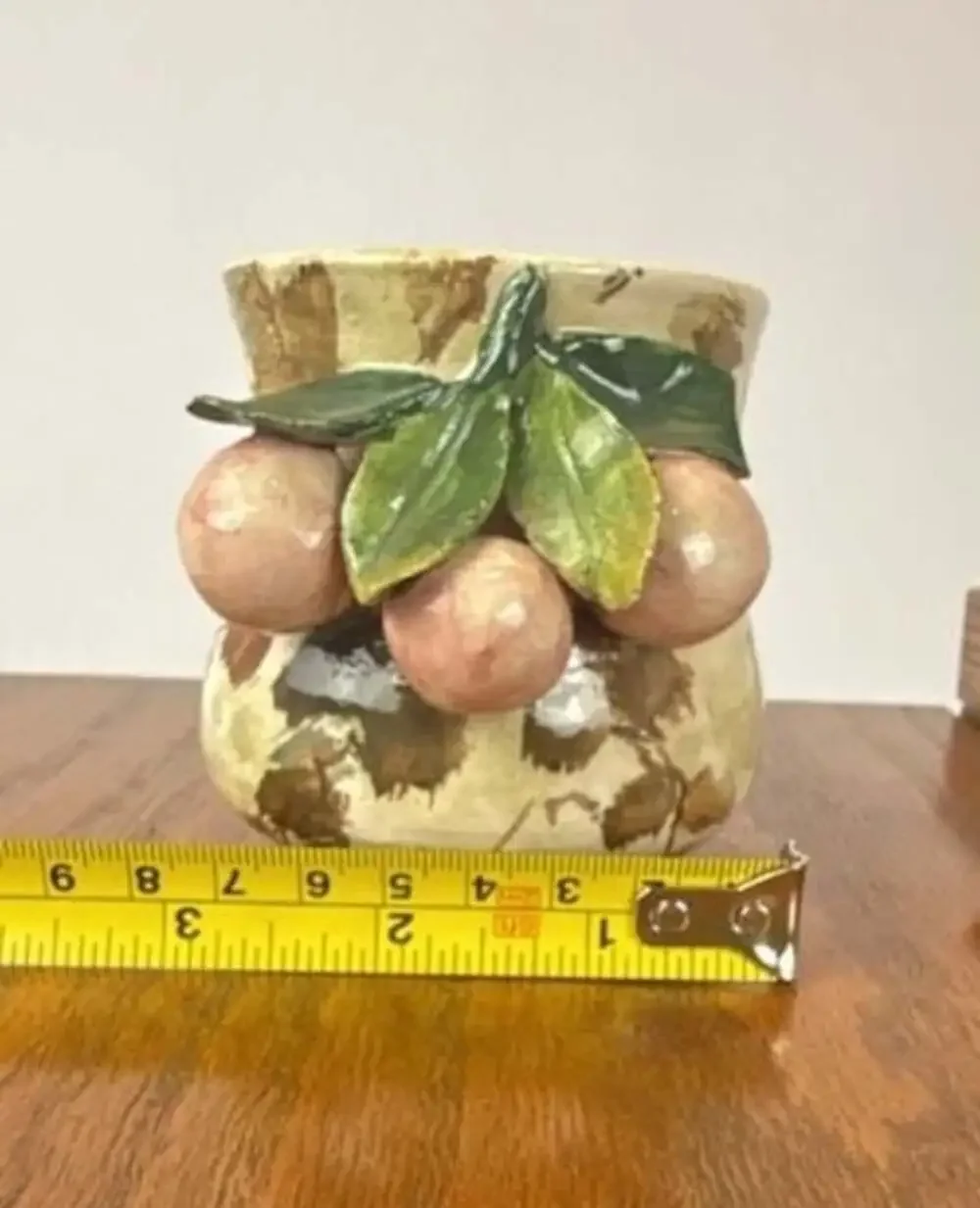 Vintage Italian Majolica Ceramic Bud Vase with Applied Fruit Motif